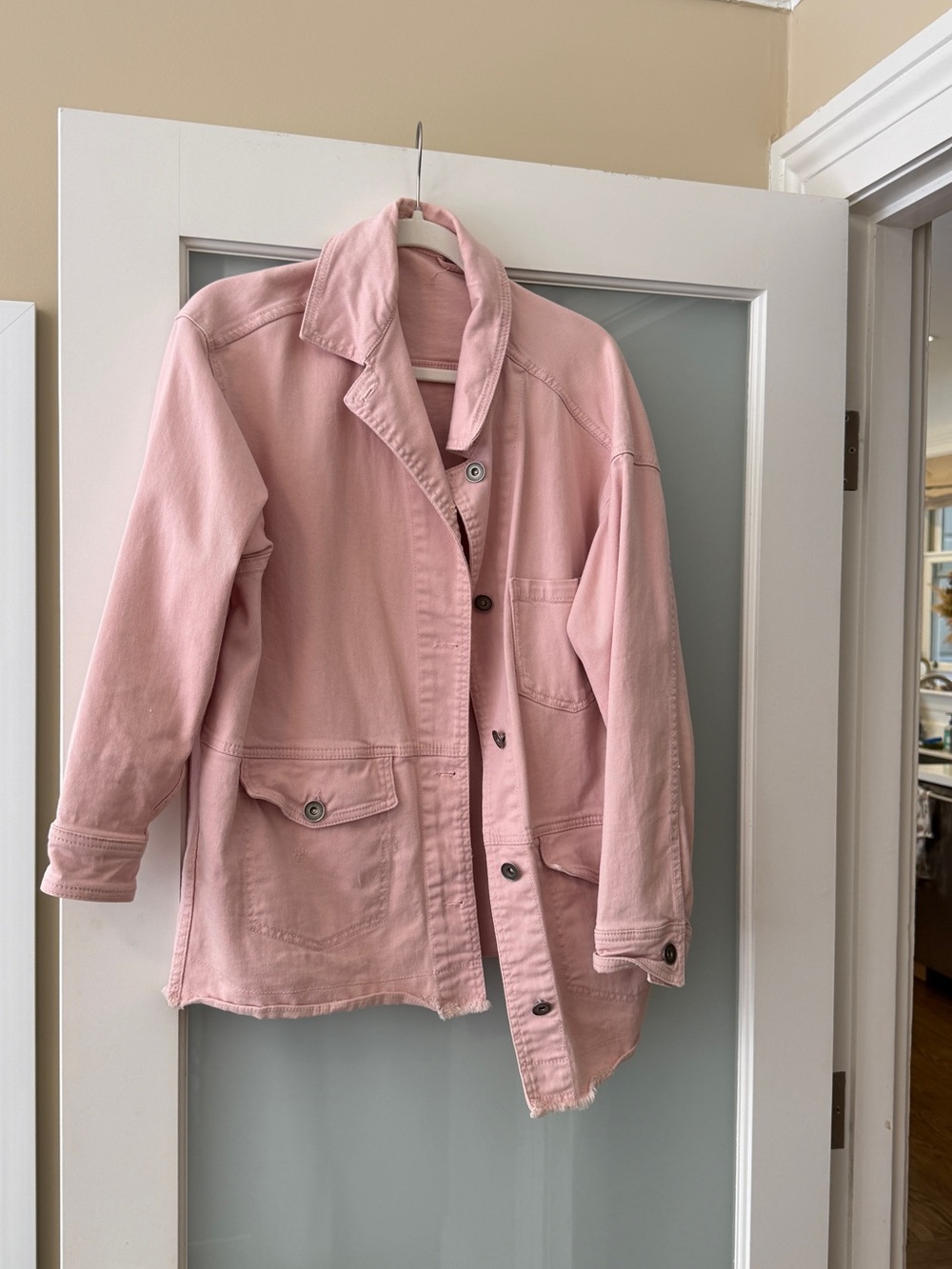 Women's Pink Utility Jacket - Casual Button-Front Coat